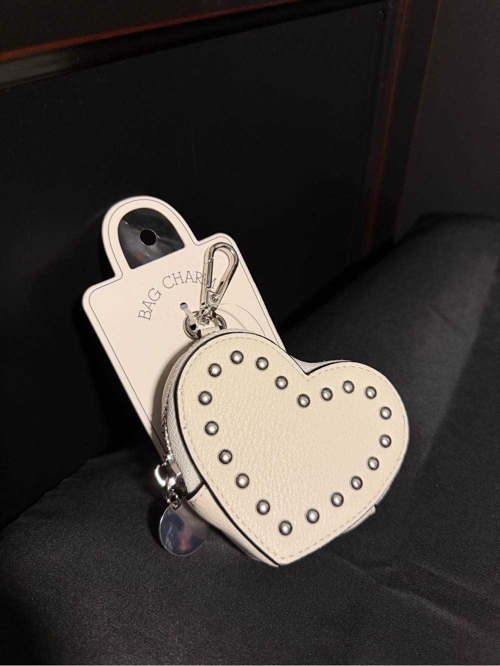 Heart Studded Bag Charm/Keychain - Creamy White. NWT
